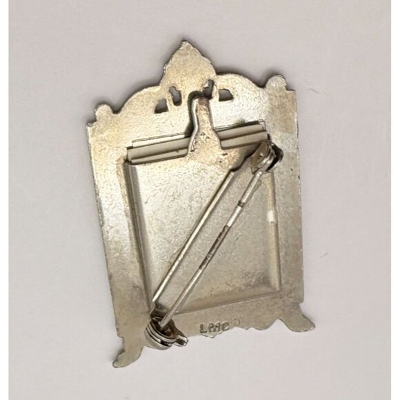 Vintage Victorian Inspired Portrait Silver Tone Brooch Pin Enamel Accents LMC - Picture 5 of 6